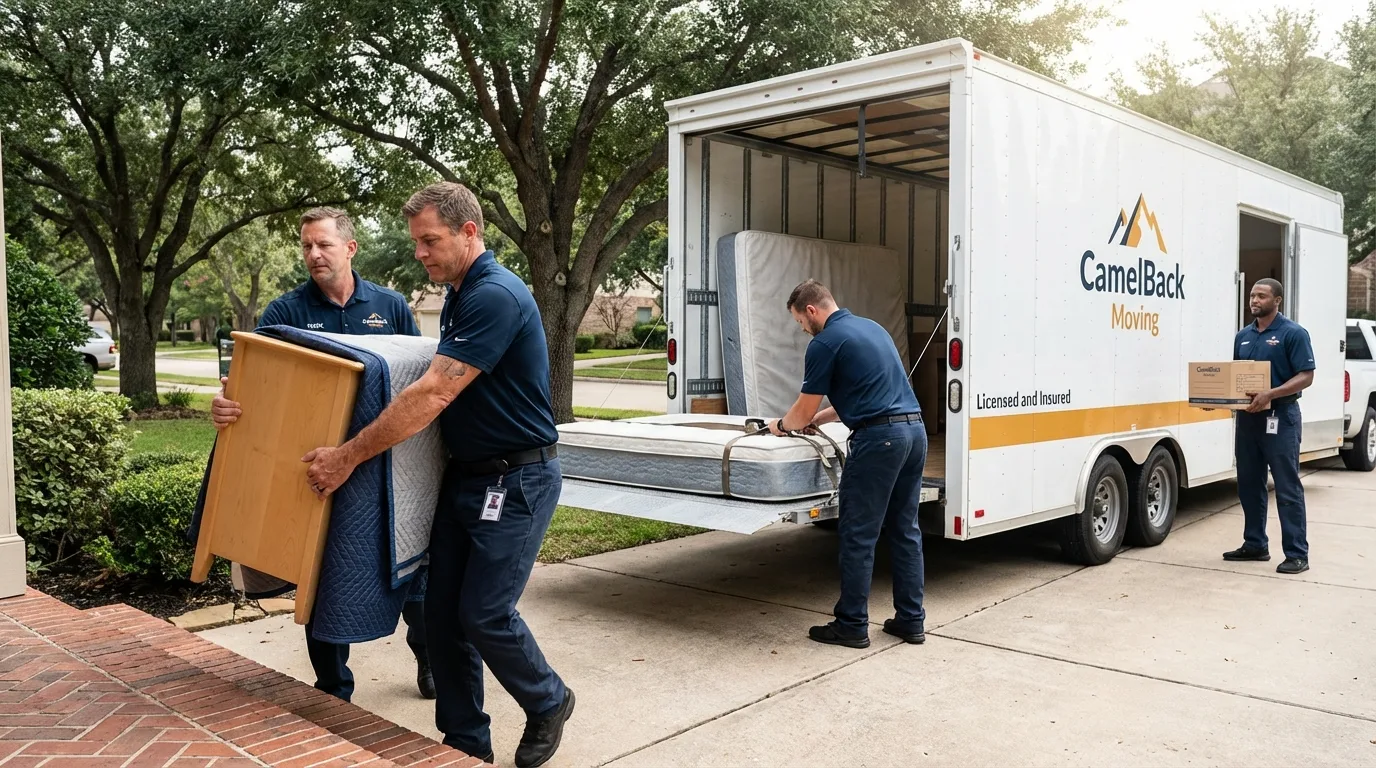 Crew loading residential truck for cross-state move from Rio Linda, CA